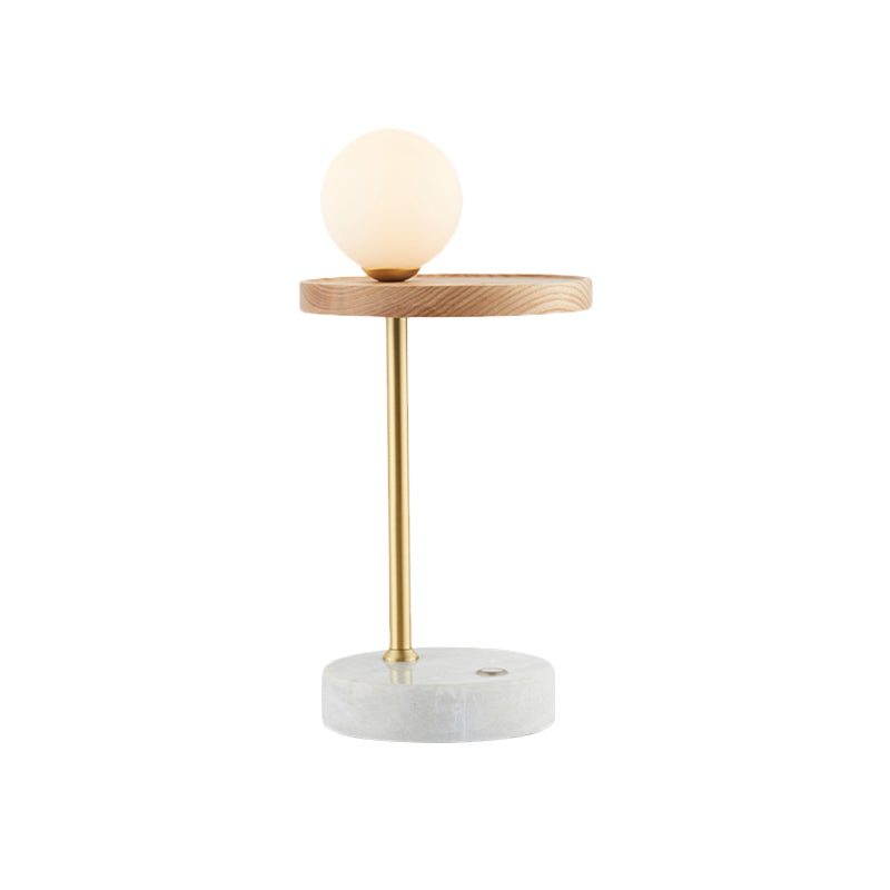 Lampada da comodino a sfera in legno, lampada da comodino asiatica a 1 luce in vetro opale per soggiorno