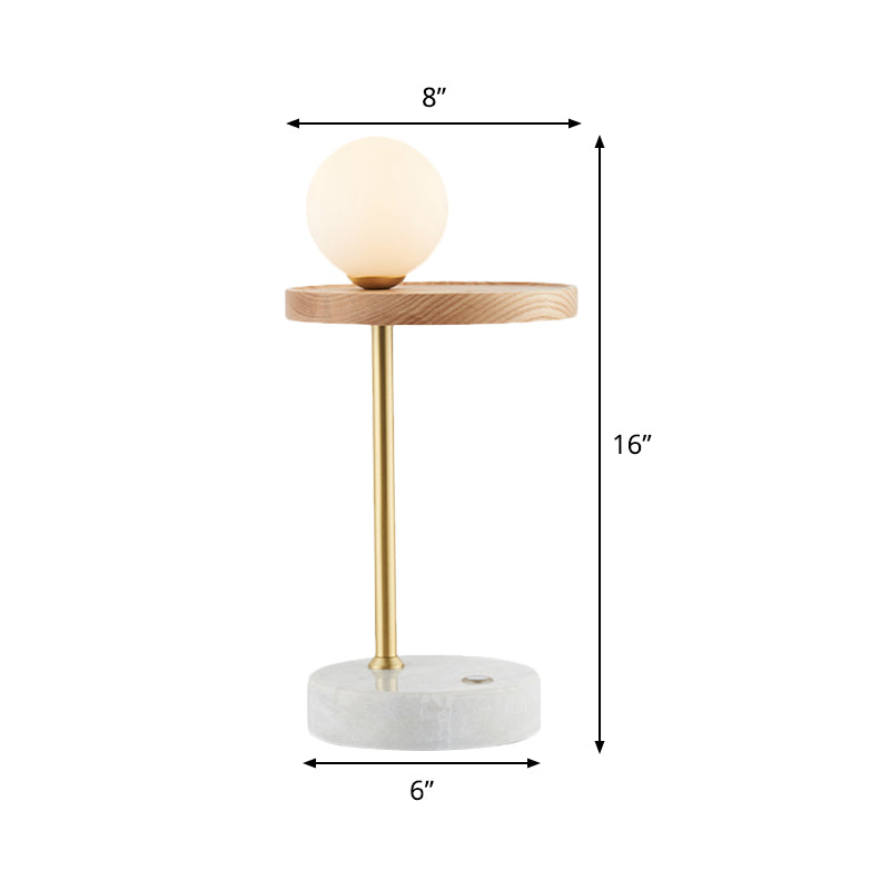 Lampada da comodino a sfera in legno, lampada da comodino asiatica a 1 luce in vetro opale per soggiorno