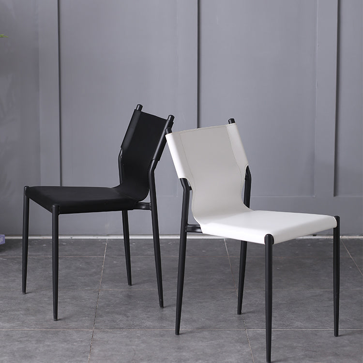 Sillas de comedor de cuero de estilo industrial Sillas laterales de comedor sin brazos con respaldo sólido (juego de 2)