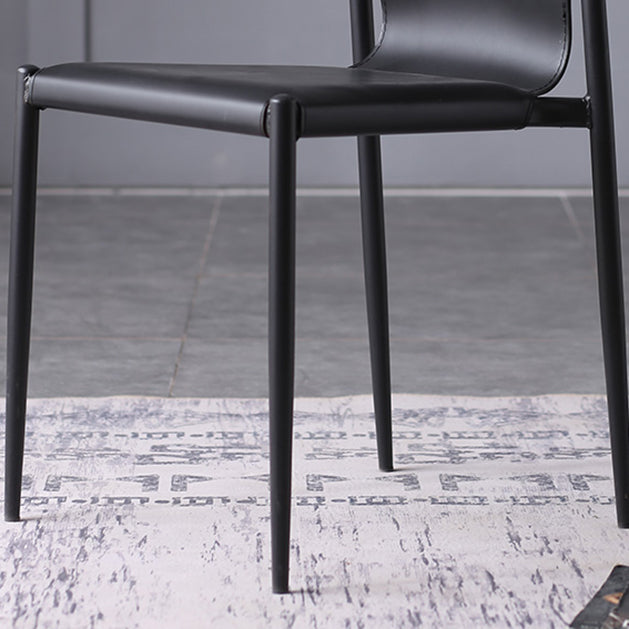 Sillas de comedor de cuero de estilo industrial Sillas laterales de comedor sin brazos con respaldo sólido (juego de 2)