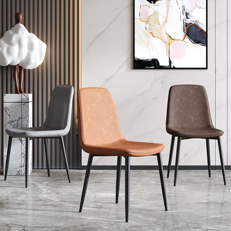Industrial Metal Dining Room Chair PU Leather Armless Chairs for Home Use (Set of 4)