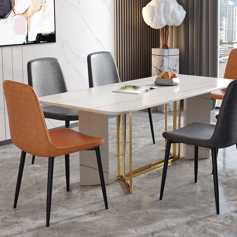 Industrial Metal Dining Room Chair PU Leather Armless Chairs for Home Use (Set of 4)