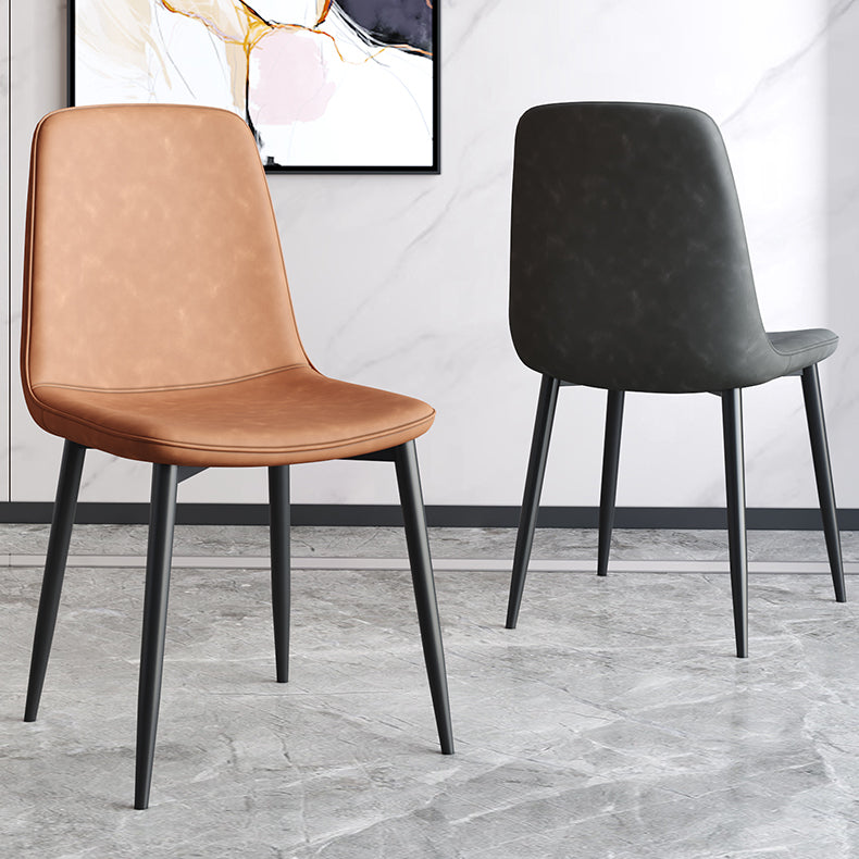 Industrial Metal Dining Room Chair PU Leather Armless Chairs for Home Use (Set of 4)