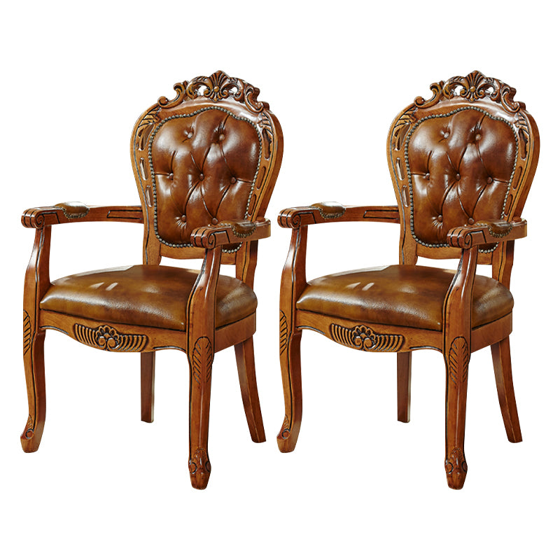 Chaise de salle à manger traditionnelle en bois massif, fauteuil de salle à manger en cuir pour restaurant (Ensemble de 2)