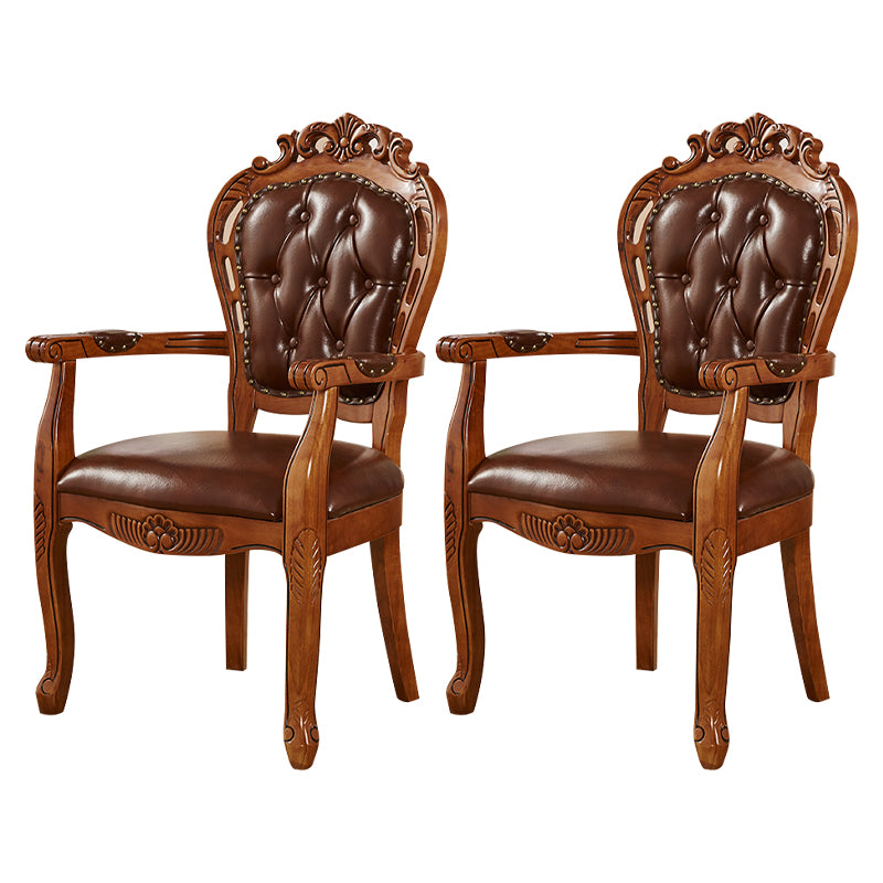 Chaise de salle à manger traditionnelle en bois massif, fauteuil de salle à manger en cuir pour restaurant (Ensemble de 2)
