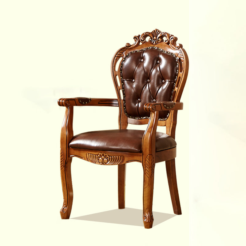 Silla de comedor tradicional de madera maciza, sillón de comedor de cuero para restaurante (juego de 2)