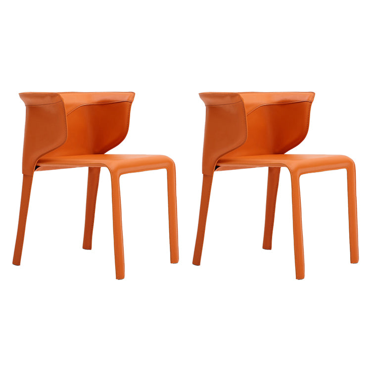 Chaise de salle à manger en cuir à finition mate de style designer avec accoudoirs à oreilles (Ensemble de 2)