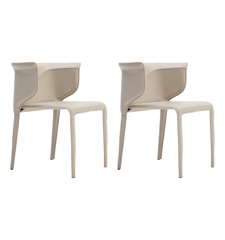 Chaise de salle à manger en cuir à finition mate de style designer avec accoudoirs à oreilles (Ensemble de 2)