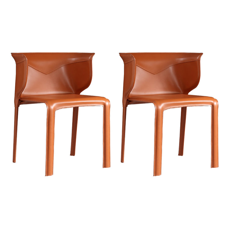 Chaise de salle à manger en cuir à finition mate de style designer avec accoudoirs à oreilles (Ensemble de 2)