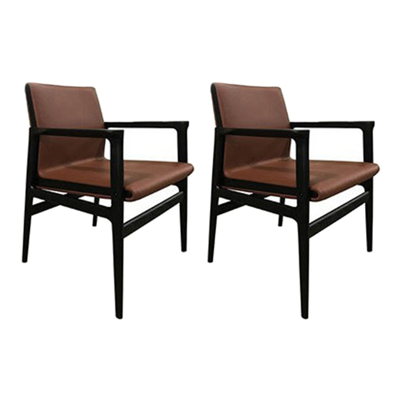 Traditional Style Ash Wood Chairs Solid Back Arm Dining Room Chair Set