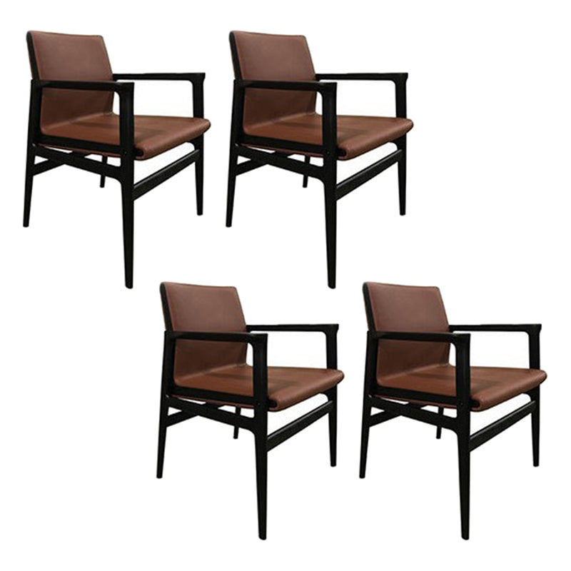 Traditional Style Ash Wood Chairs Solid Back Arm Dining Room Chair Set