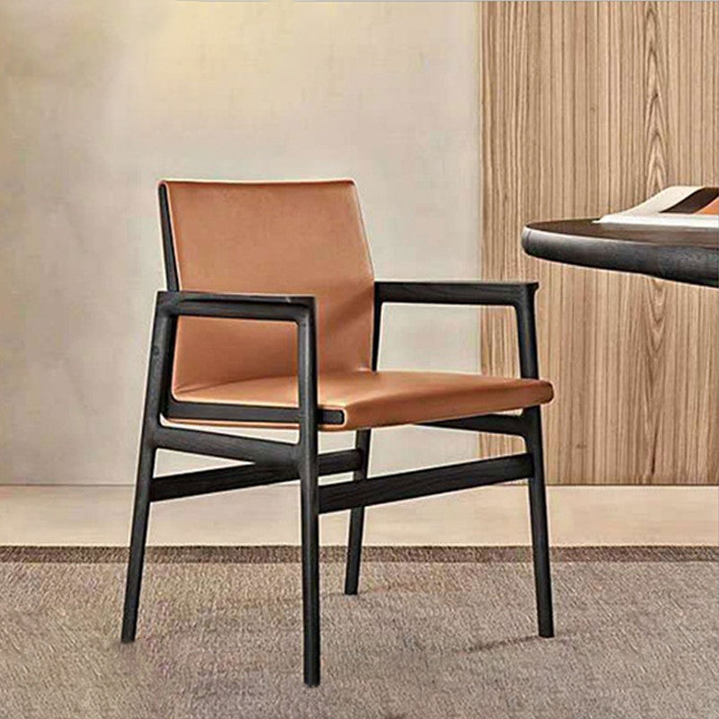 Traditional Style Ash Wood Chairs Solid Back Arm Dining Room Chair Set