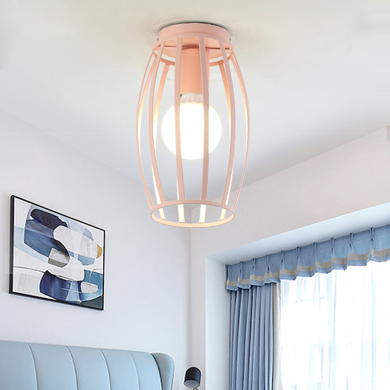 Plafonnier ovale en métal à 1 lumière, style nordique, noir/rose/jaune/bleu/vert/or, pour couloir