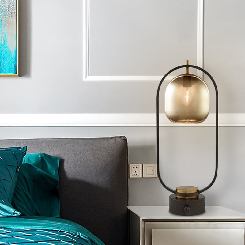 Metal Oval Night Table Lamp Post-Modern 1 Light Black Nightstand Light for Living Room