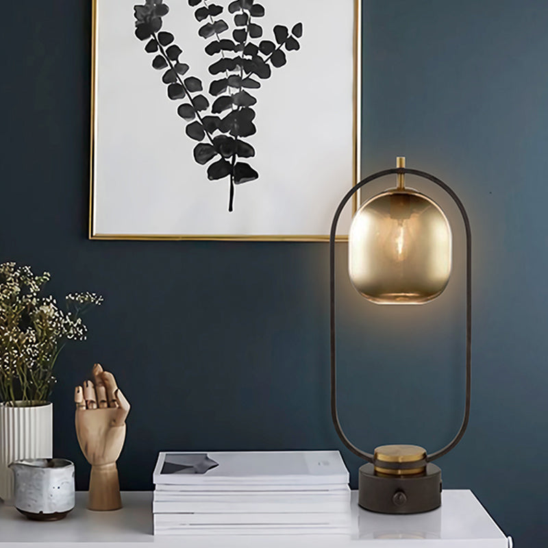 Metal Oval Night Table Lamp Post-Modern 1 Light Black Nightstand Light for Living Room