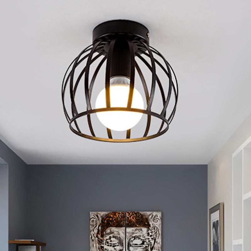 Black/Gold Metal Cage Ceiling Mounted Light Minimalism 1 Light Flushmount Lighting for Corridor