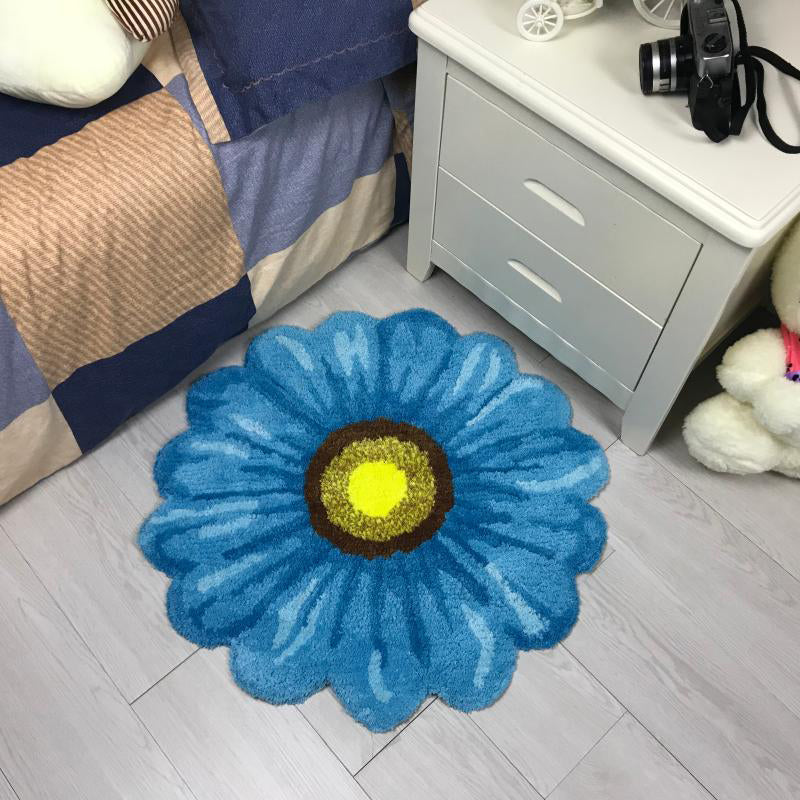Chic Flower Pattern Rug Polyester Pink Area Rug Stain Resistant Area Carpet for Children's Room