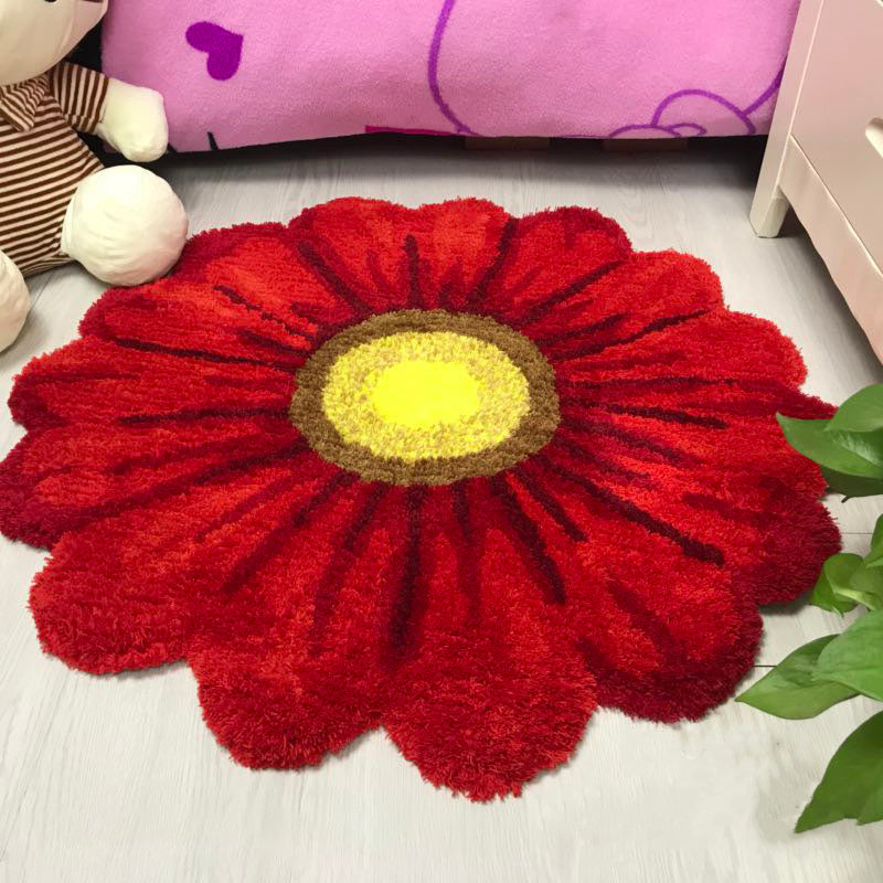 Chic Flower Pattern Rug Polyester Pink Area Rug Stain Resistant Area Carpet for Children's Room