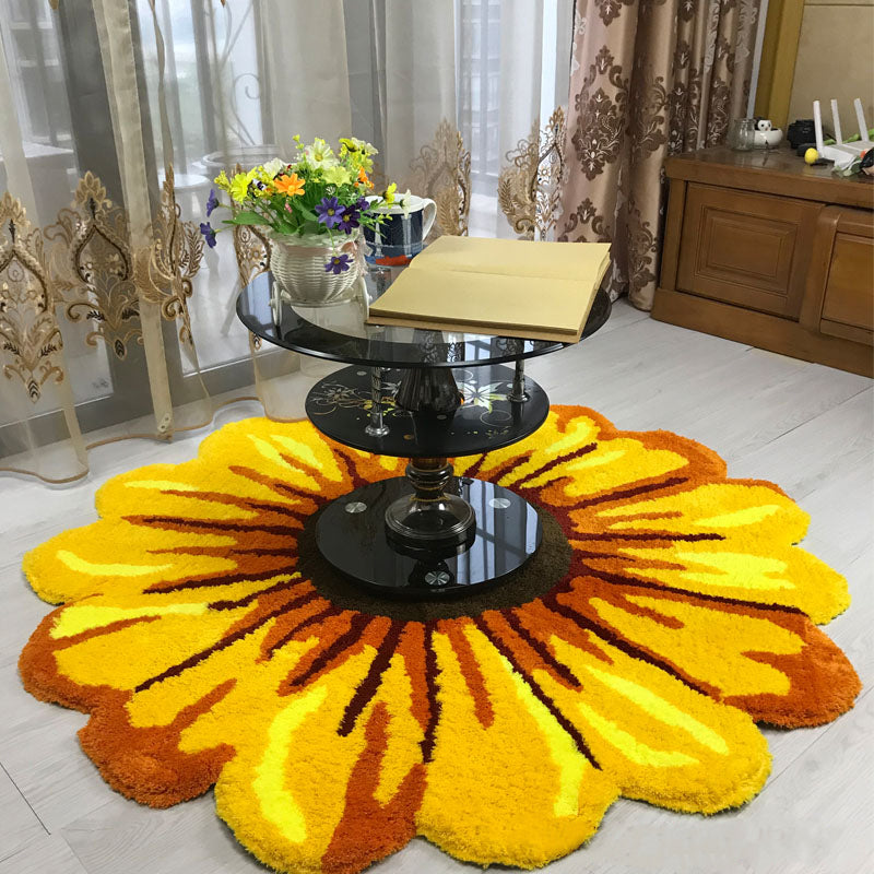 Chic Flower Pattern Rug Polyester Pink Area Rug Stain Resistant Area Carpet for Children's Room
