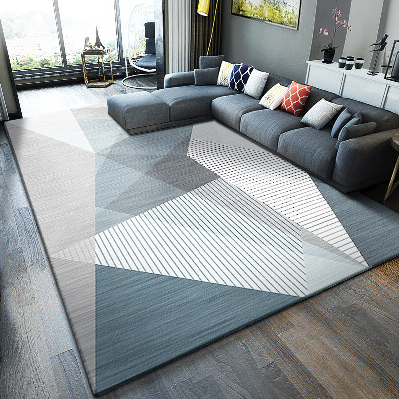 Modern Living Room Area Rug Geometric Pattern Polyester Area Carpet Non-Slip Backing Area Rug