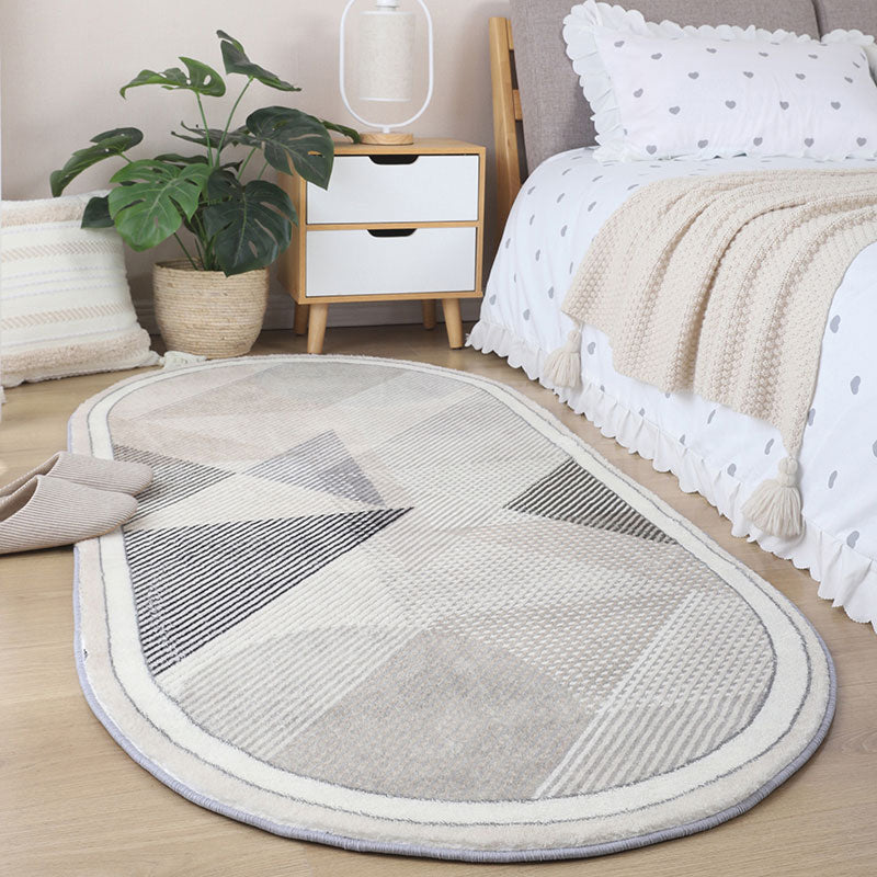Grey Geometric Pattern Rug Modern Polyester Area Carpet Non-Slip Backing Rug for Bedroom