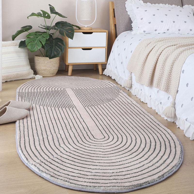 Grey Geometric Pattern Rug Modern Polyester Area Carpet Non-Slip Backing Rug for Bedroom