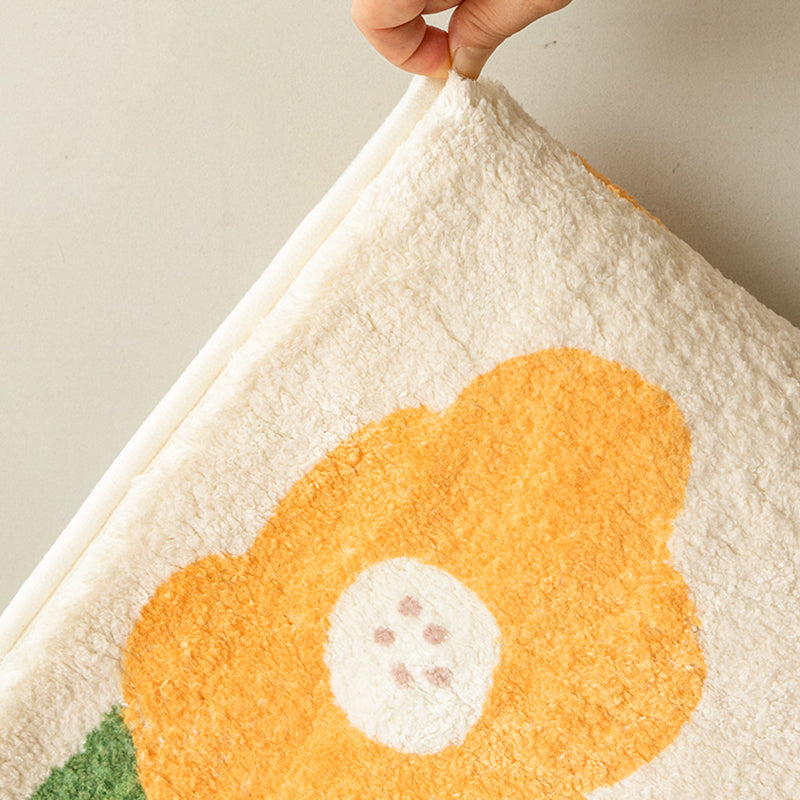 Chic Modern Rug Flower Print Polyester Area Rug Non-Slip Backing Carpet for Bedroom