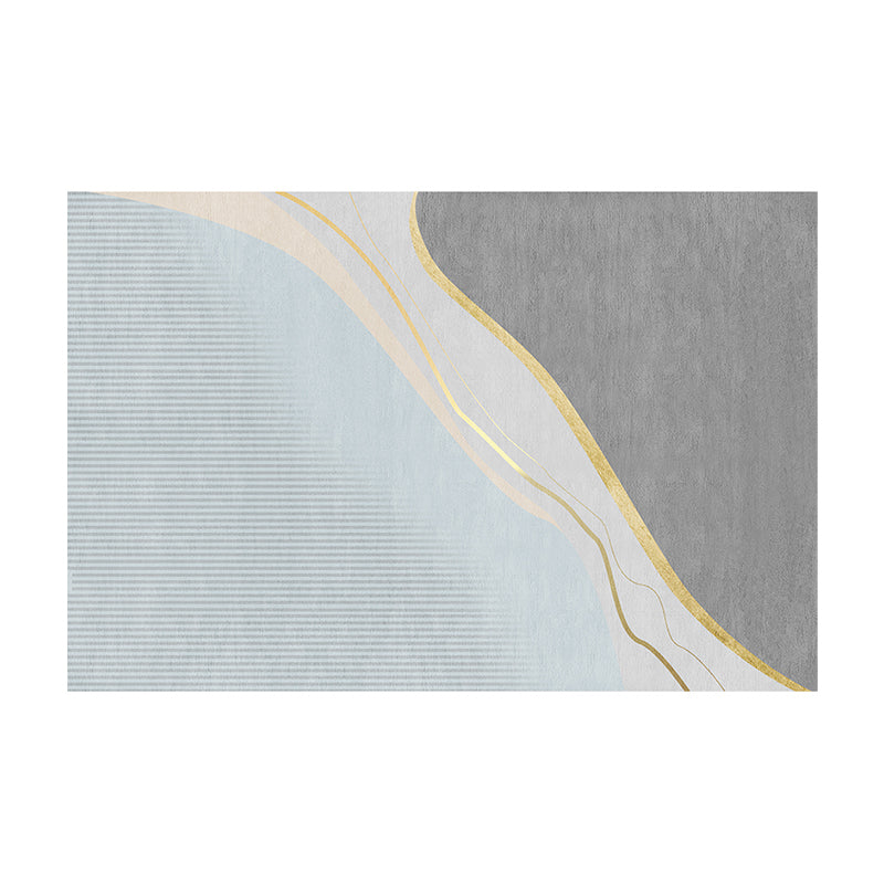 Blue Modern Area Rug Color Block Polyester Area Carpet Stain Resistant Rug for Home Decor
