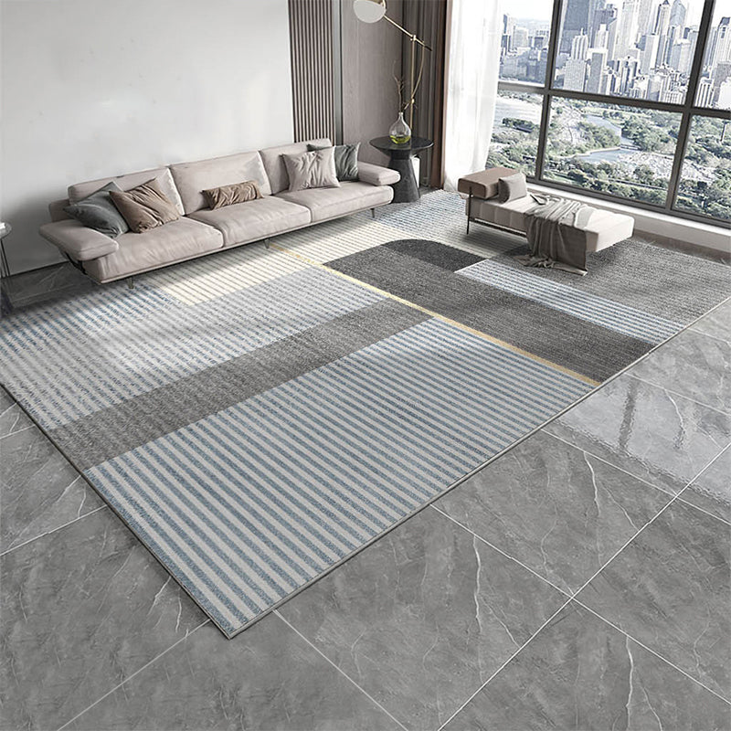 Blue Modern Area Rug Color Block Polyester Area Carpet Stain Resistant Rug for Home Decor