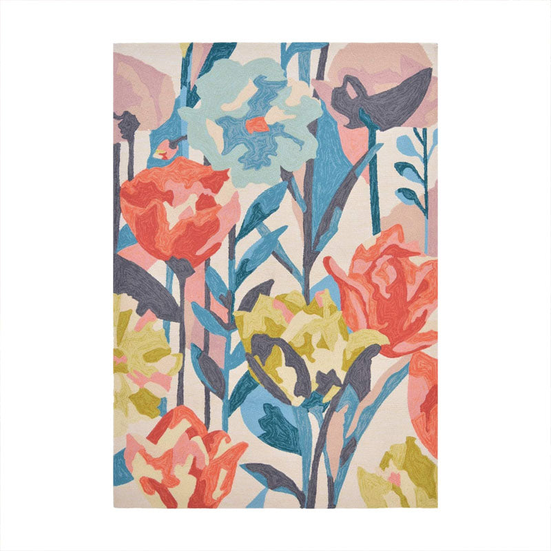 Artistical Modern Rug Blue Flower Rug Stain Resistant Rug for Living Room