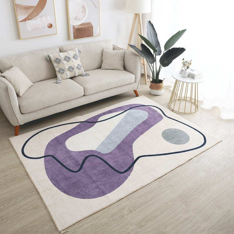 White Modern Rug Polyester Line Area Rug Stain Resistant Rug for Living Room