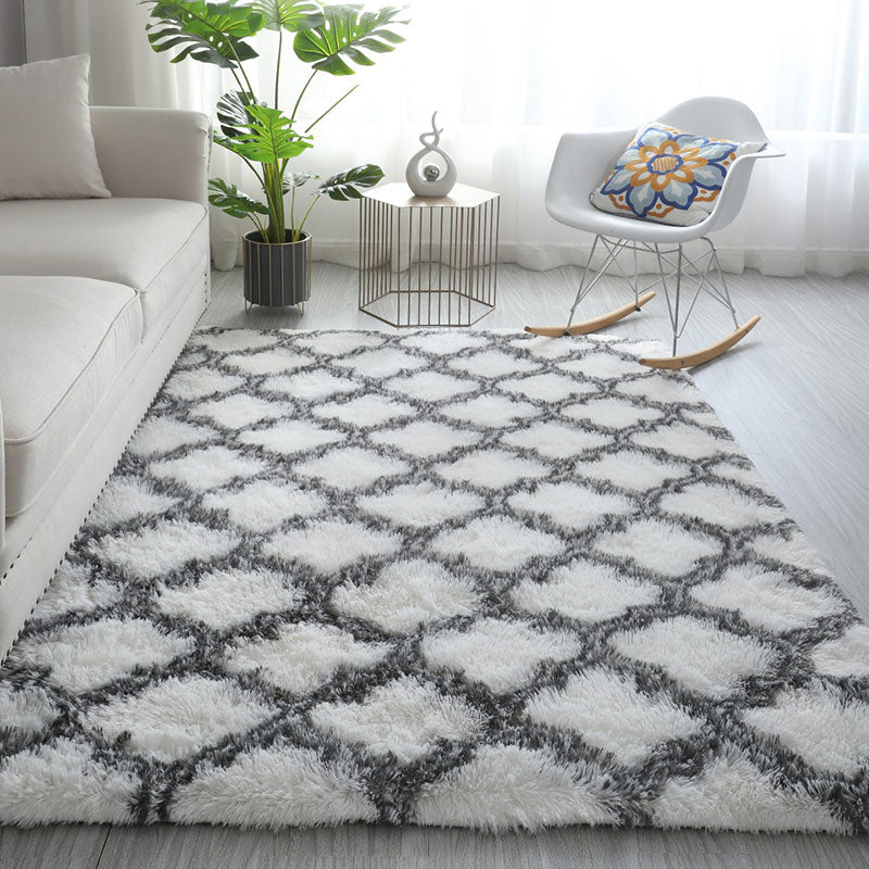 White Casual Rug Blending Star Indoor Rug Non-Slip Backing Rug for Home Decor