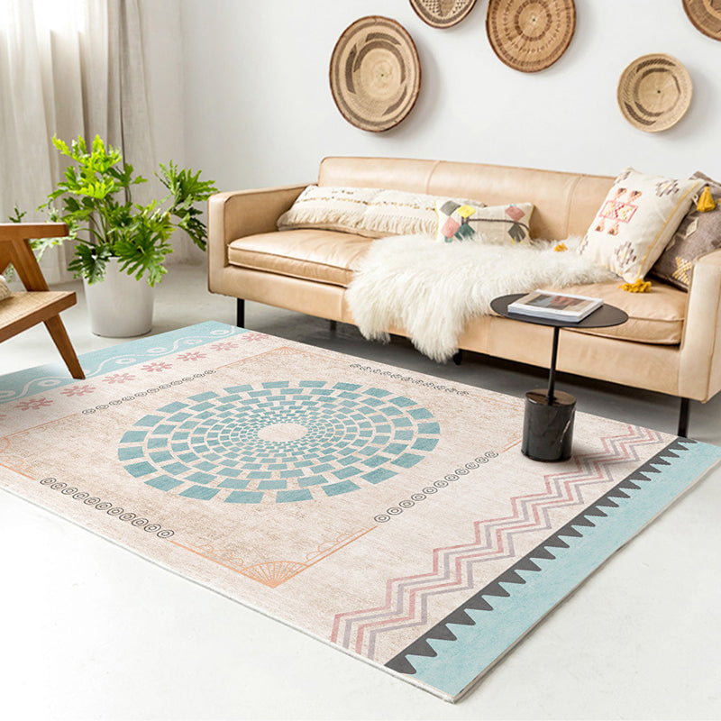 Tapis graphique en polyester nordique bleu clair tapis lavable pour la décoration de la maison