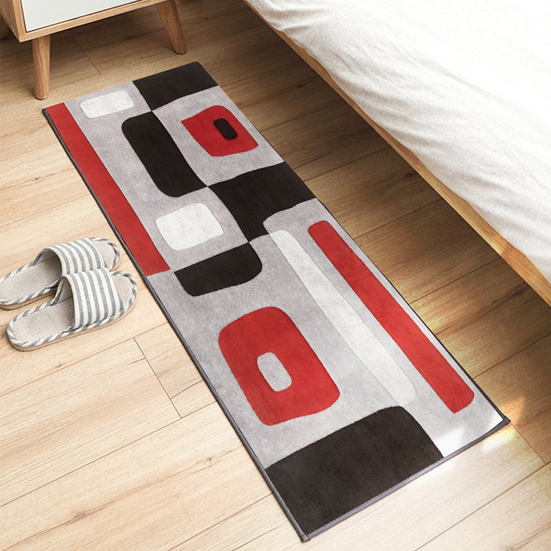 Alfombra de poliéster moderno rojo oscuro alfombra gráfica de poliéster alfombra de respaldo sin deslizamiento para decoración del hogar
