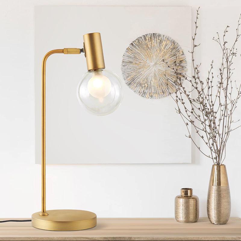 Luxe 1-lichts tafellamp goudkleurige bolvormige nachtverlichting met rookgrijze/heldere glazen kap voor slaapkamer