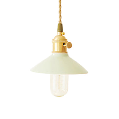 Modernism Conical Suspended Light 5.5"/8" Width 1 Light Ceramic and Metal Pendant Light in White over Table