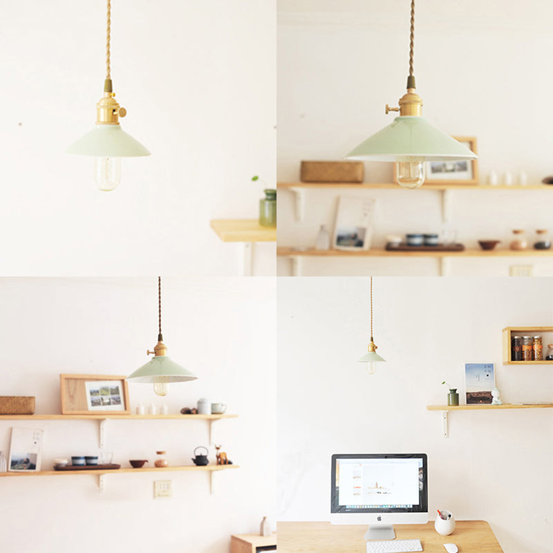 Modernisme Conical Suspended Light 5.5 "/8" Breedte 1 licht Keramisch en metalen hanglamp in wit over tafel