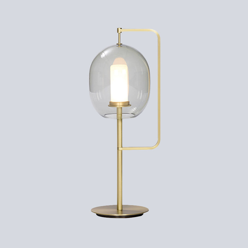 Lampada notturna di 1 luci di soggiorno Simplicity Light Gold Light con tonalità di vetro grigio fumo ovale