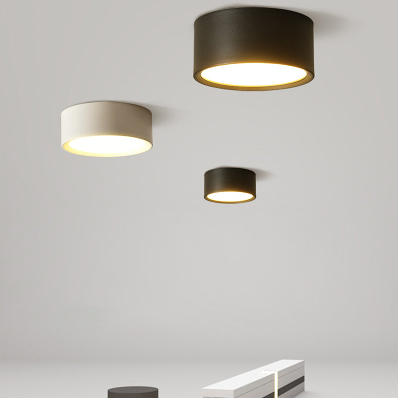 Modern Minimalist LED Flush Mount Iron Cylindrical Ceiling Light with Acrylic Shade