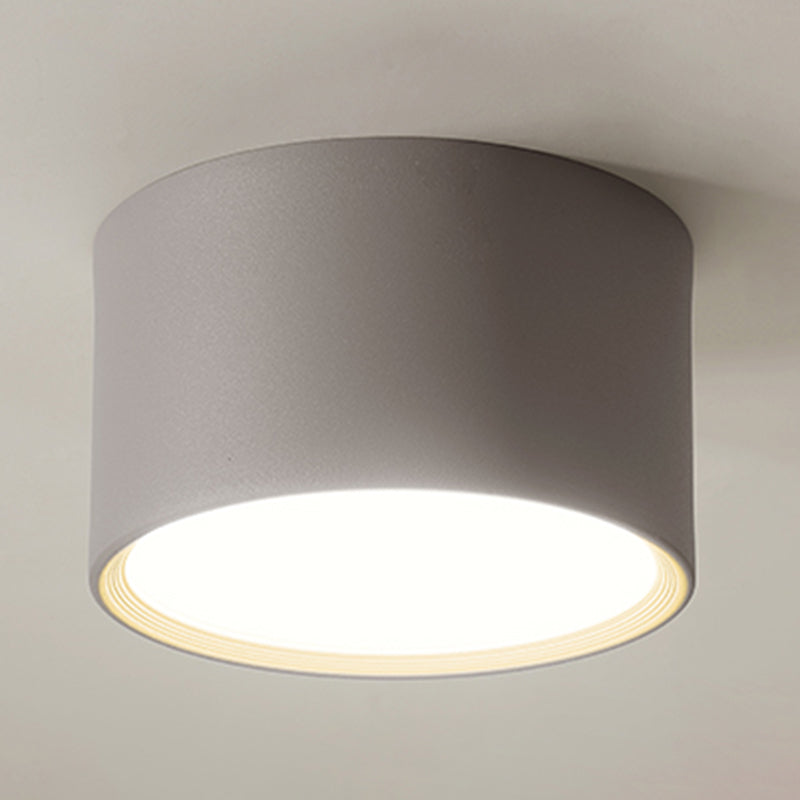 Modern Minimalist LED Flush Mount Iron Cylindrical Ceiling Light with Acrylic Shade