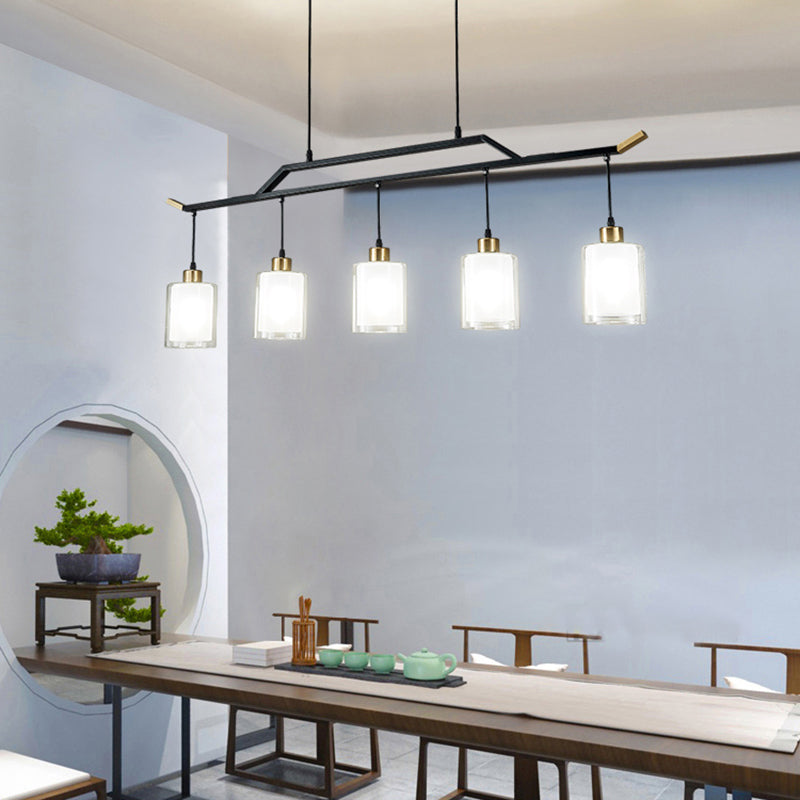 Black Island Chandelier Lights Glass Modern Hanging Lamp for Dining Room