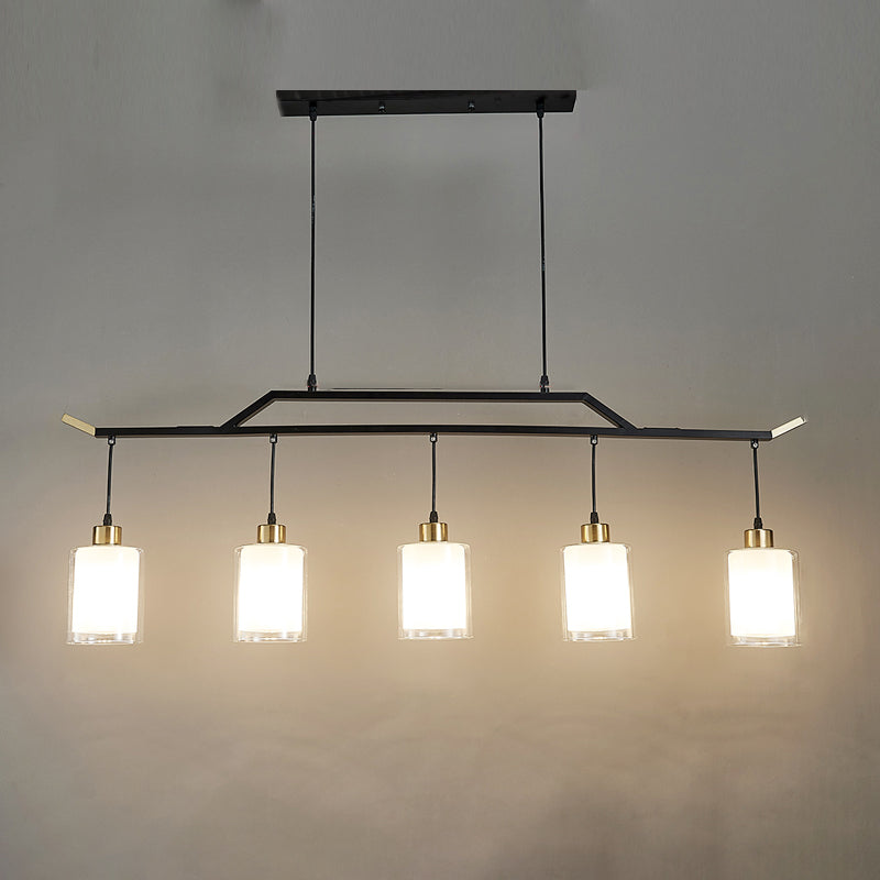 Black Island Chandelier Lights Glass Modern Hanging Lamp for Dining Room