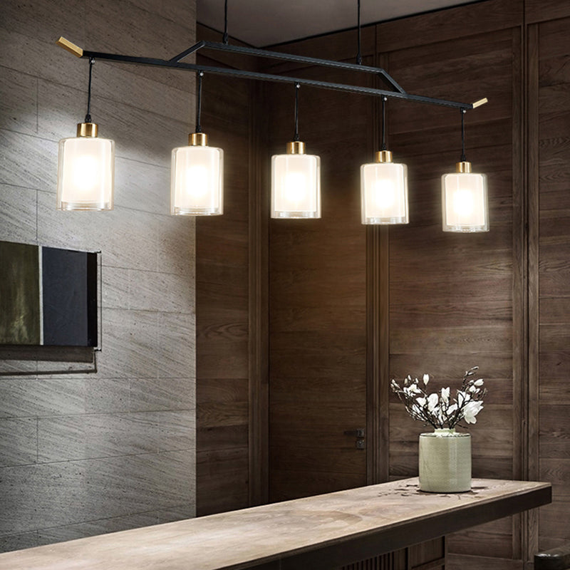 Black Island Chandelier Lights Glass Modern Hanging Lamp for Dining Room