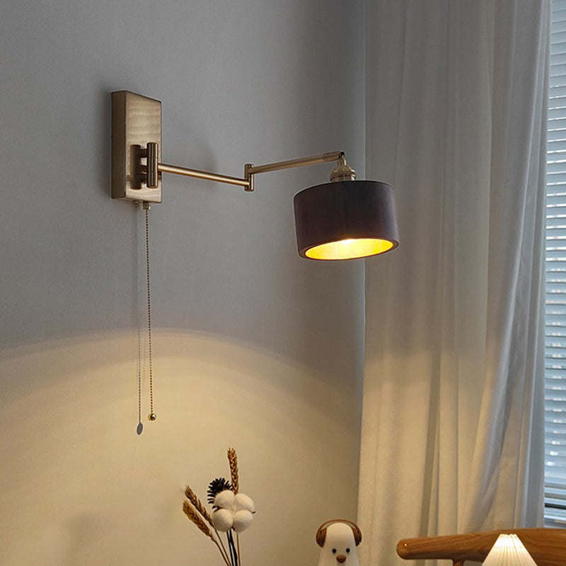 Iluminación de pared de brazo de madera Media moderna 1 cilindro 1 Luz de pared ligera Accesorio en marrón