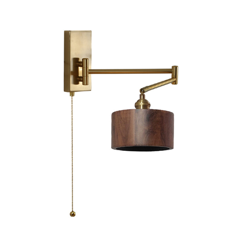 Wood Swing Arm Wall Lighting Modern Half Cylinder 1 Light Wall Light Fixture in Brown
