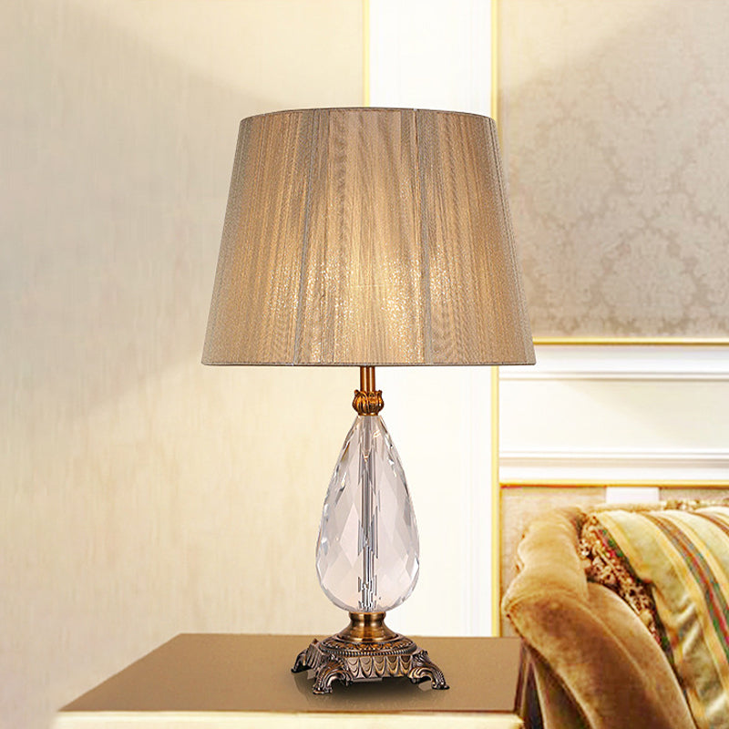 Lampe de table contemporaine à 1 ampoule, petite lampe de bureau évasée beige avec abat-jour en tissu