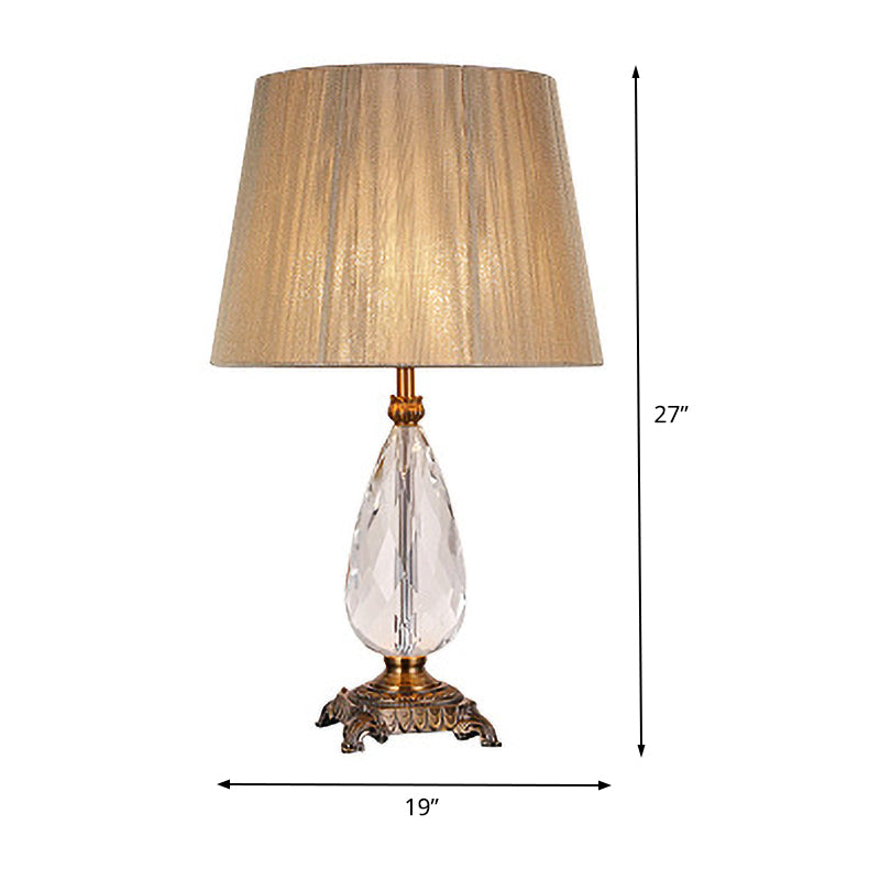 Eigentijdse tafellamp met 1 lamp, beige brede flare, kleine bureaulamp met stoffen kap