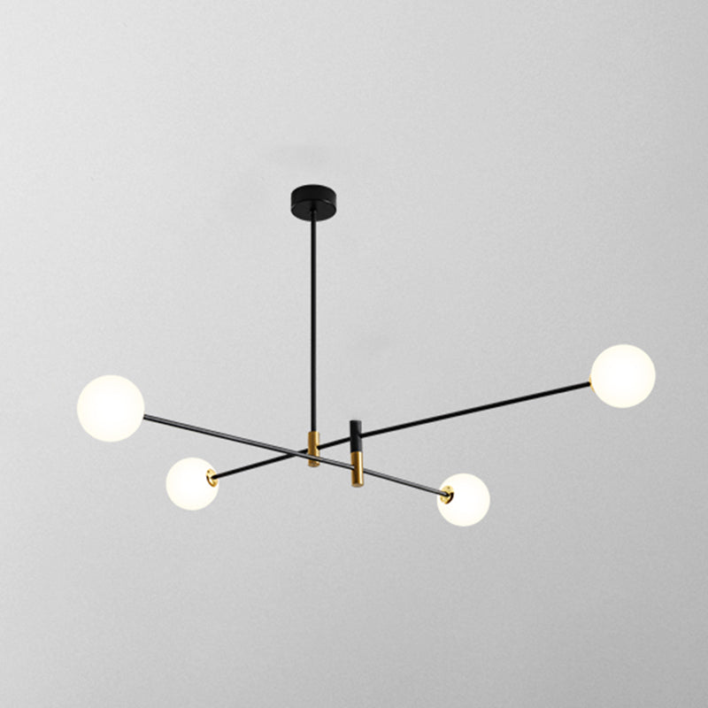 Black and Gold Globe Hanging Lamp in Modern Style Lacquered Iron Chandelier with Glass Shade