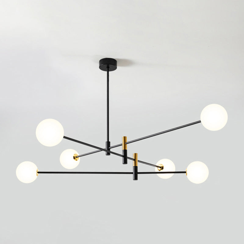 Black and Gold Globe Hanging Lamp in Modern Style Lacquered Iron Chandelier with Glass Shade