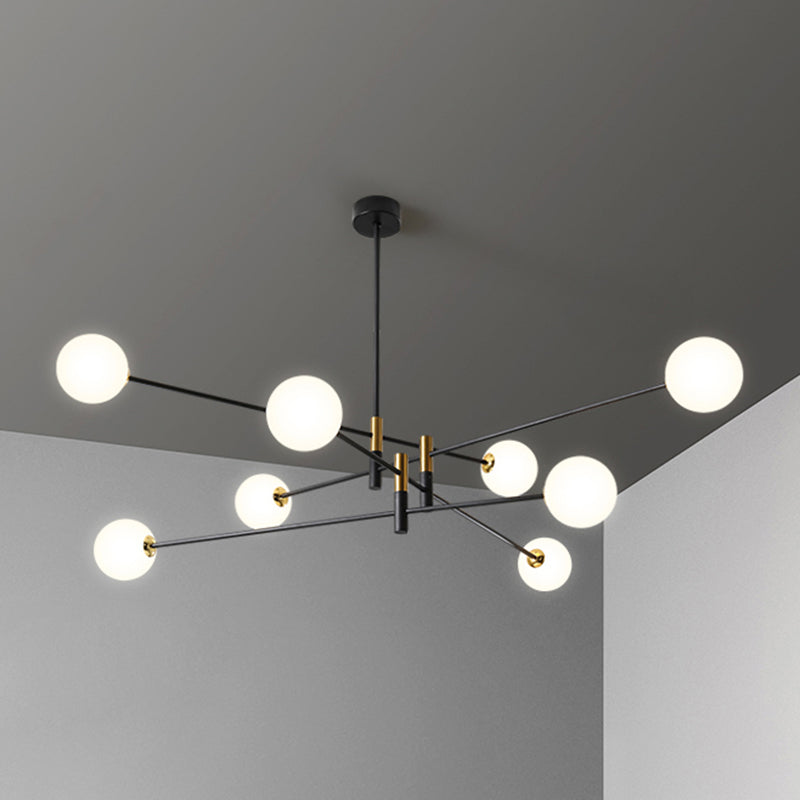 Black and Gold Globe Hanging Lamp in Modern Style Lacquered Iron Chandelier with Glass Shade